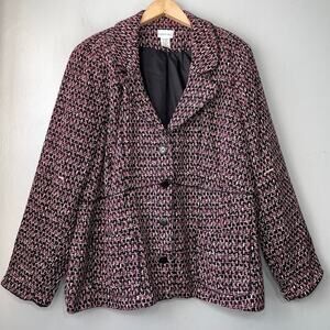 Fashion Bug Blazer Plus Size 22 24W Pink Tweed Jacket Academia Clueless Preppy